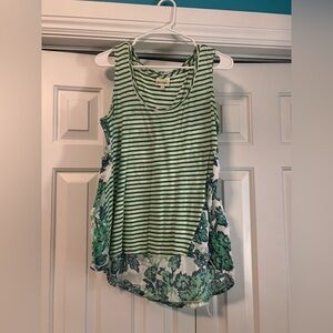 Women’s Anthropologie ‘Porridge’ Brand Green Striped Floral Tank Top